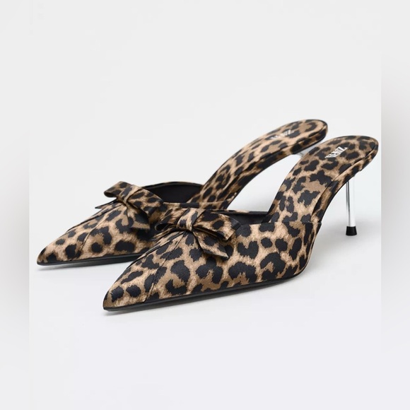 🔥🔥Zara Animal print Bow high heel Mules - Picture 3 of 5